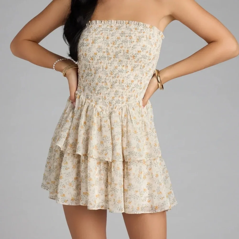 NWT Windsor Floral Smocked Mini Dress - Cream and Yellow - Picture 1 of 12
